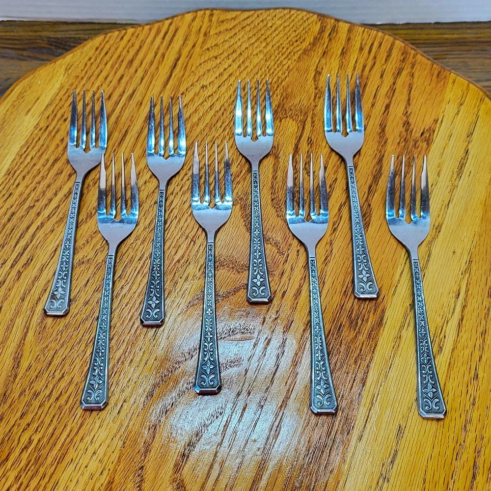 VTG Interpur Florenz Stainless Steel Flatware Japan MCM Set of 8 Salad Forks